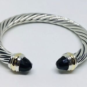 David Yurman 7mm SS 14K Gold & Onyx Bracelet